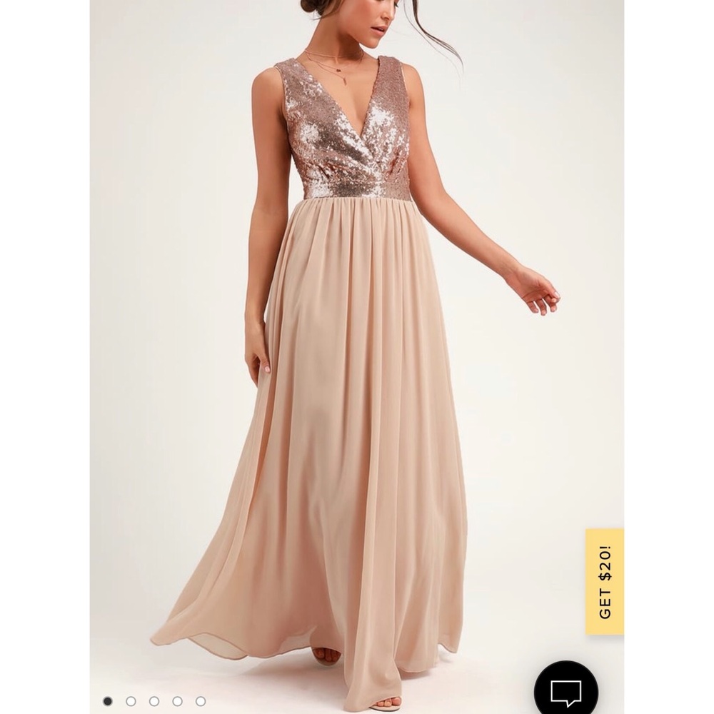 Lulu’s Elegant Encounter Champagne Sequin Maxi Dress